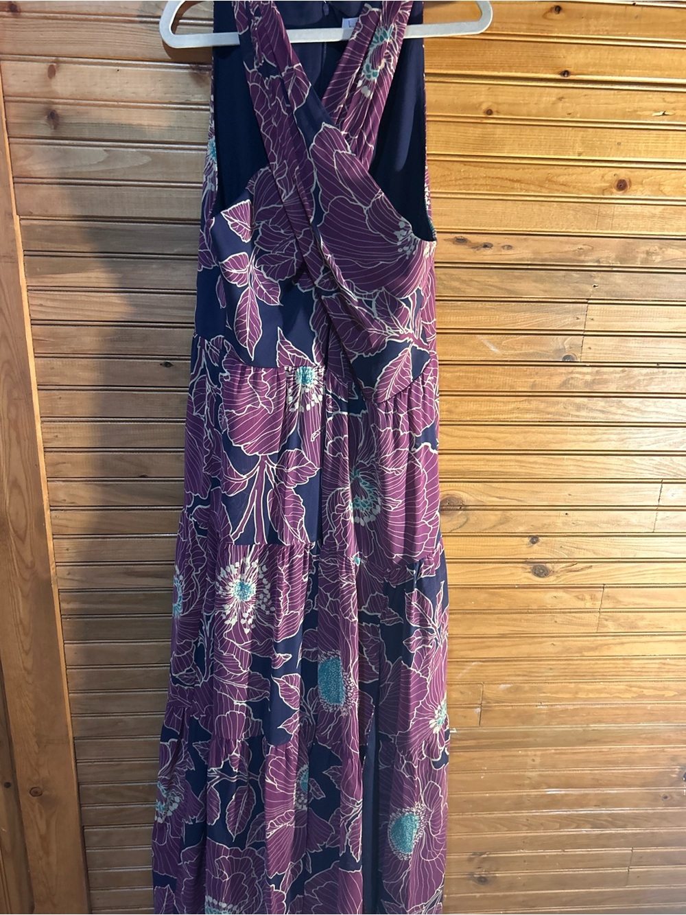 Nicole Miller Plum and Navy Floral Maxi Dress